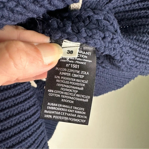 ISABEL MARANT ÉTOILE Navy Zola Cable-Knit Sweater Pullover SZ FR 38, US 6, M - Picture 7 of 9